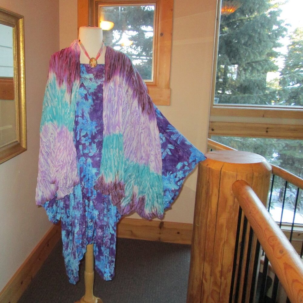 Bohemian Tie-Dye Style Mission Canyon Dress w/Scarf & Jessica Rabbit Necklace